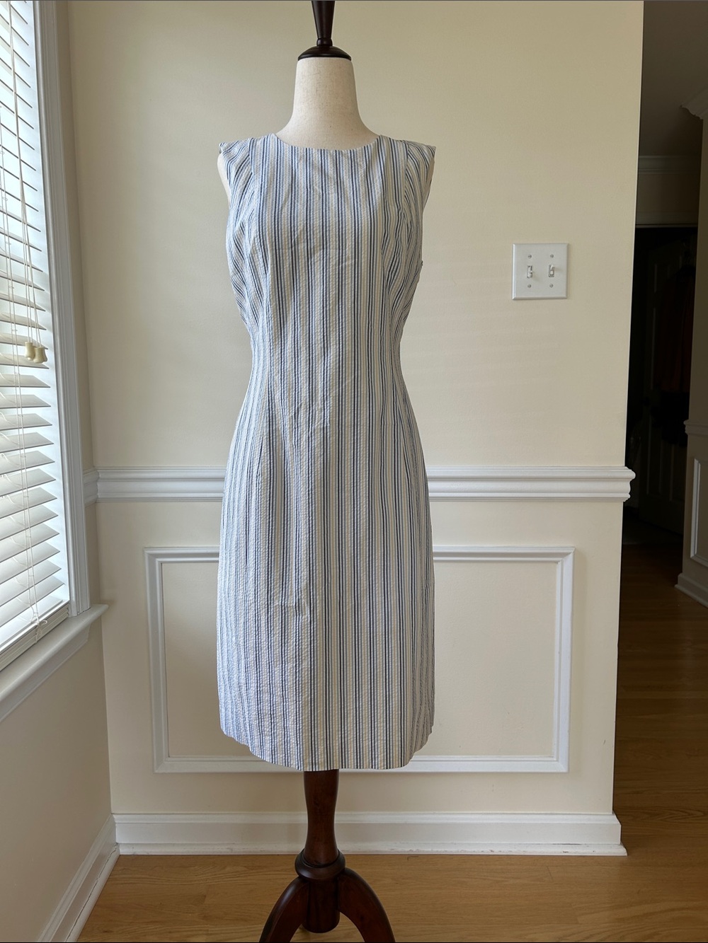 Brooks Brothers Blue and White Striped Cotton Midi Dress